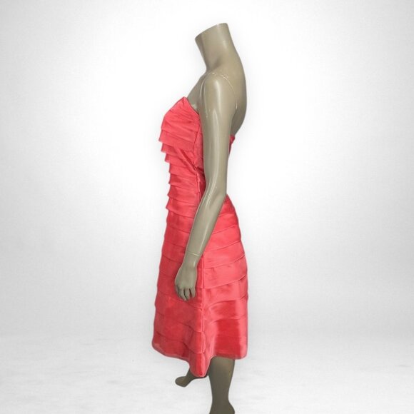 ALFRED SUNG 10 Strapless Tiered Pink Coral Organdy Dress Style D330 Wedding Prom - Picture 2 of 7